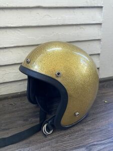 VTG NORCON TW-1 Motorcycle Old School Helmet Size LG 1970's Gold Flake Sparkle. 海外 即決