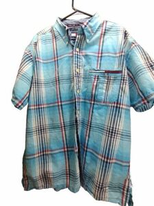 Vintage Tommy Hilfiger Men XL Button Down Short Sleeve Shirt Blue Plaid 海外 即決