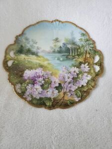Antique Hand Painted Plate With Gold Trim 海外 即決