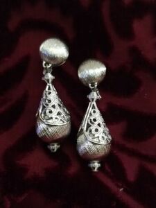 Vintage Monet Silver Tone Bolero Dangle Clip On Earrings 海外 即決