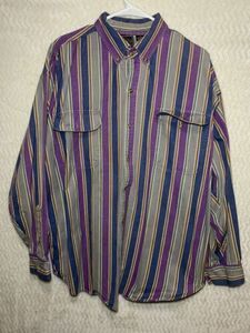 Vintage The Design Crew Button Up Mens XL Stripped Multicolor Flannel Shirt 海外 即決
