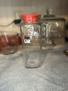 Vintage Covetro Glass Pitcher Red Lid Carafe Italy 海外 即決