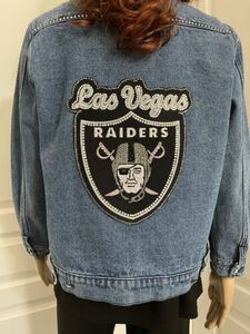 Las Vegas Raiders Custom Denim Swarovski Blinged Jacket. Size Med/Large. OOAK 海外 即決