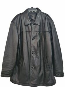 J. Ferrar Genuine Black Leather Coat Mens Size XL Lined with Pockets Heavy Duty 海外 即決