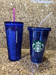 Two! Starbucks Tumblers 60th Diamond Anniversary & Blue Wavy Wave Glass 海外 即決