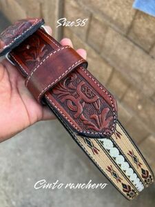 leather belt Cowboy western Cinto Ranchero Size 38 Cinturn Vaqueros 海外 即決