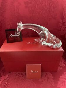 NIB FLAWLESS Unique BACCARAT France Glass Crystal LOET Laying 9” GIRAFFE Figure 海外 即決