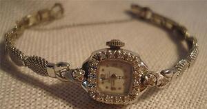 Lady Hamilton female watch 14K white gold w/ clear stones 海外 即決