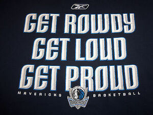 NBA Reebok Dallas Mavericks 'Get Roudy..Get Loud..Get Proud' Navy T Shirt - L 海外 即決