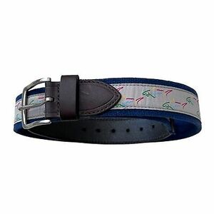 Greg Norman Belt Shark Logo, Men's 32 Ribbon Blue Leather Trim 海外 即決