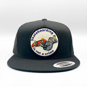 Skateboarding is not a Crime Trucker Hat, Retro Patch on Yupoong 6006 Snapback 海外 即決