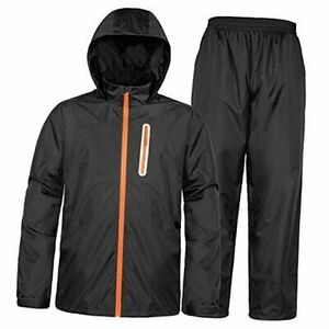 Rain Suits for Men Women Waterproof Lightweight Hooded X-Large R10-black 海外 即決