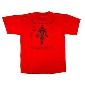 Vintage Golds Gym Muscle Diagram Serious Fitness Mens Extra Large XL Red T-Shirt 海外 即決
