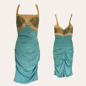 Vintage Nicole Miller Y2K Metallic Bodycon 90s Romance Holiday Silk Dress SZ 6 海外 即決