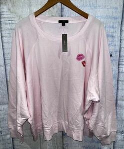 NWT Sz 3X J. Crew Magic Rinse Pullover Sweatshirt Pink with Lips/Kiss Valentines 海外 即決