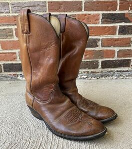 Olathe Cowboy Boots Mens 10.5 Honey Brown Leather Western Made In USA 海外 即決