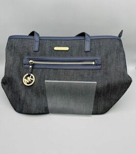 MICHAEL KORS Kempton Dark Denim Bag Tote Blue Leather Trim Golden Hardware 海外 即決