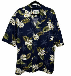 KY’S Hawaiian Aloha Tropical Floral Hawaii Island Blue Shirt Size XL Vintage 海外 即決