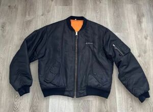 Vtg MA-1 Boeing Satin Flight Pilot Aviator Bomber Jacket Mens Black Orange XXL 海外 即決