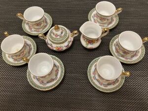 Limoges Porcelain Miniature Tea Set w/6 Cups & Saucers, Creamer, Sugar w/Lid 海外 即決