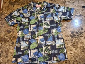 Vintage RJC Mens Size Large Shark/Turtle/Fish Hawaiian Shirt 海外 即決