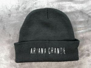 Black Cuff Beanie ARIANA GRANDE Concert Tour Merch Warm Hat Cap Embroidered 海外 即決