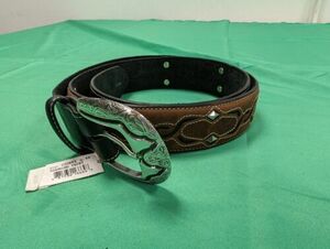 Justin Boots Diamond Twist Black/Brown Leather Belt Size 42 C10993 NWT 海外 即決