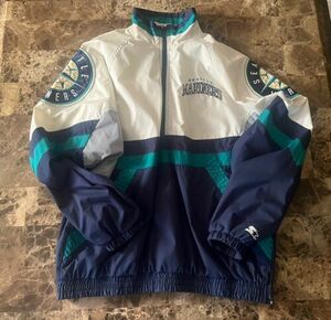 Vintage 90s Starter Mens Seattle Mariners MLB Half Zip Windbreaker Jacket Sz XL 海外 即決