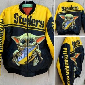 Steelers baby Yoda football bomber jacket see measurements may be mens S or M 海外 即決