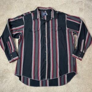 Wrangler Shirt 2XL 17.5 X 35 VTG Brushpopper Stripe Long Sleeve Tail Jewel Snap 海外 即決