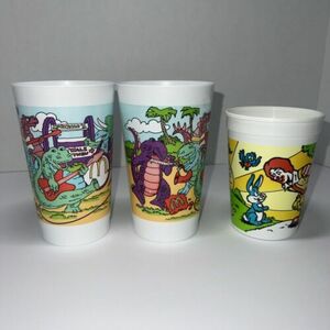 McDonalds Vintage 1990 1992 Plastic Cups Ronald McDonald Dinosaurs Golden Arches 海外 即決