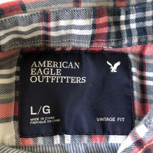 American Eagle Mens Vintage Fit Red Blue Gray Plaid Lined Button Front Shirt-L 海外 即決