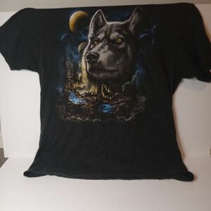 Wolf Shirt Adult Large Black Howling Wolves In The Night Art DOMA Nature Vtg 海外 即決