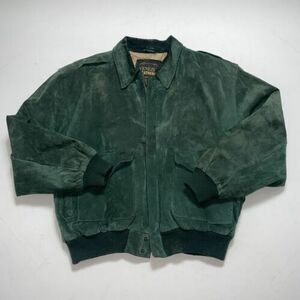 80s Venezia Mens Genuine Suede Leather 14/16 Bomber Jacket Long Sleeve Green 海外 即決