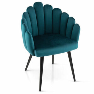 Durable Modern Velvet Dining Chair with Metal Base and Petal Backrest-Teal 海外 即決