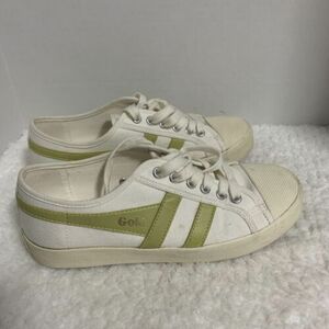 Gola Tennis Coaster Women's Off White Canvas Dark グリーン CASUAL Sneakers Sz 7 海外 即決