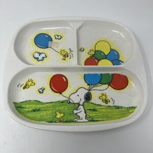 Melamine Child's Plate, Snoopy & Woodstock with Balloons, Peanuts, Vintage 海外 即決