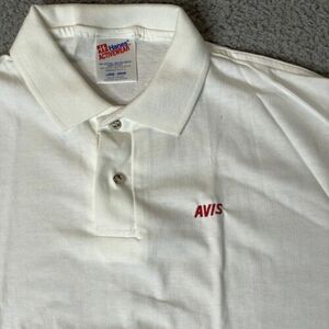 Avis Mens Large Polo Shirt Employee Uniform Vintage Hanes Made in USA White 海外 即決