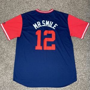 Majestic Cleveland Indians Guardians Lindor Mr Smile Jersey Mens Stitched 海外 即決