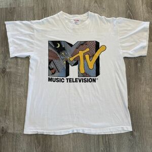 VTG MTV Music Television Logo 1991 90s Single Stitch Made In USA -NYC City - XL 海外 即決