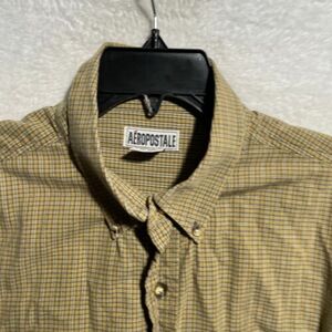 Vtg Aeropostale Button Shirt Brown Check Long Sleeve Cotton Mens Large Collard 海外 即決