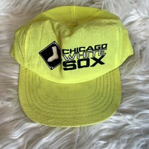 Vintage 90s MLB Chicago White Sox Nylon Snapback Hat Cap Logo Neon 海外 即決