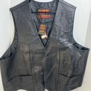 Hot Leathers Mens Leather Black Motorcycle Biker Vest 58 Snap Front Pockets NWT 海外 即決