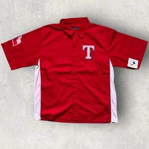 JH Design Texas Rangers MLB Work Shirt Large Red Button Up Snap 海外 即決