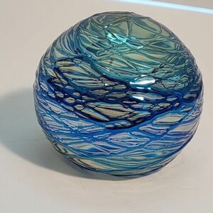 Vtg Paperweight Art Glass Eye Studio Iridescent Signed Spider Web 1989 Handmade 海外 即決