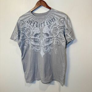 Vintage Affliction Men Skeleton Army Skulls Shirt Y2K Cyber Goth Grunge L 海外 即決