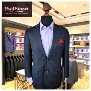 40S Paul Stuart Super 100s Wool Dual Vent Blue Blazer Mens Sport Suit Coat 海外 即決