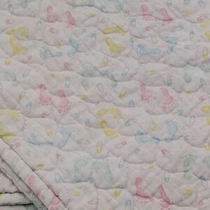 Vintage Baby Blanket Pastel Pink Blue Yellow Green 39x43 Baby Feet /Safety Pins 海外 即決