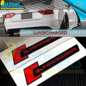 Audi Gloss Black SuperCharged Badge 3D Emblem Side Fender A4 A5 A6 A8 OEM 2X Set 海外 即決