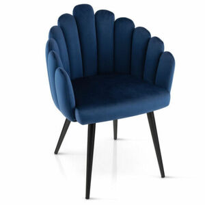 Durable Modern Velvet Dining Chair with Metal Base and Petal Backrest-Blue 海外 即決